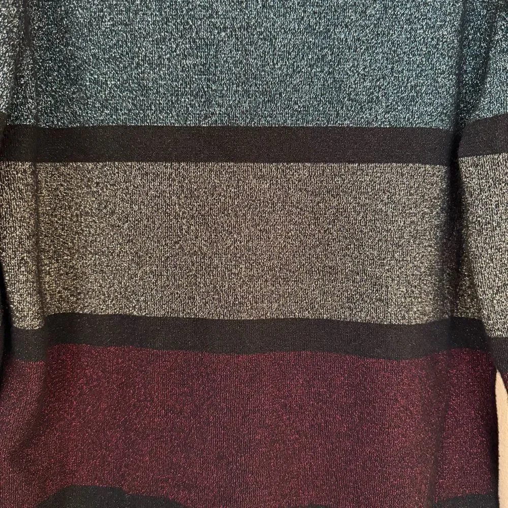 Venus V-Neck Metallic Striped Long Sleeve Sweater